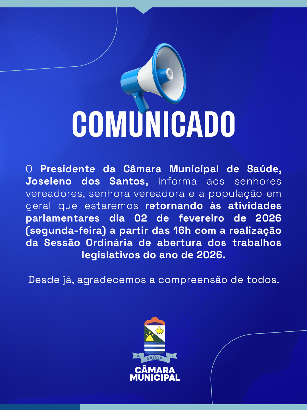 Comunicado: Volta das atividades parlamentares